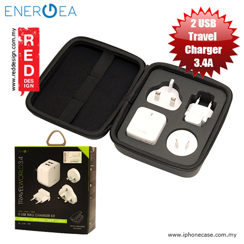 Picture of Energea Travel World 3.4A 2 USB Wall Charger with UK US AU EU Adaptor and Travel Organiser Box Red Design- Red Design Cases, Red Design Covers, iPad Cases and a wide selection of Red Design Accessories in Malaysia, Sabah, Sarawak and Singapore 