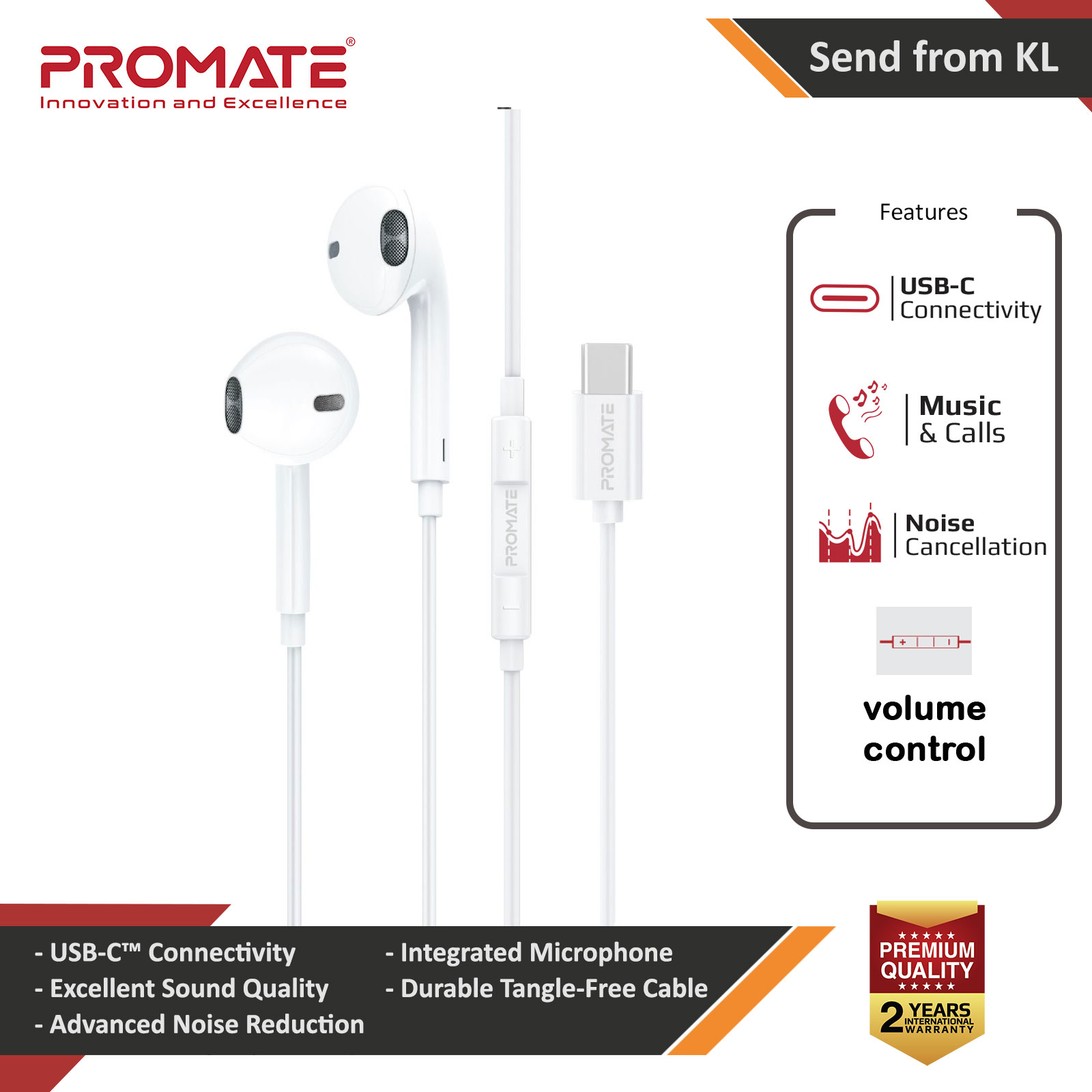 Picture of Promate Wired USB-C In-Ear Headphones with Mic Microphone Wired Type C Earphone for Galaxy S23 Plus Ultra S23 Ultra GearPod-C2 (White) Red Design- Red Design Cases, Red Design Covers, iPad Cases and a wide selection of Red Design Accessories in Malaysia, Sabah, Sarawak and Singapore 