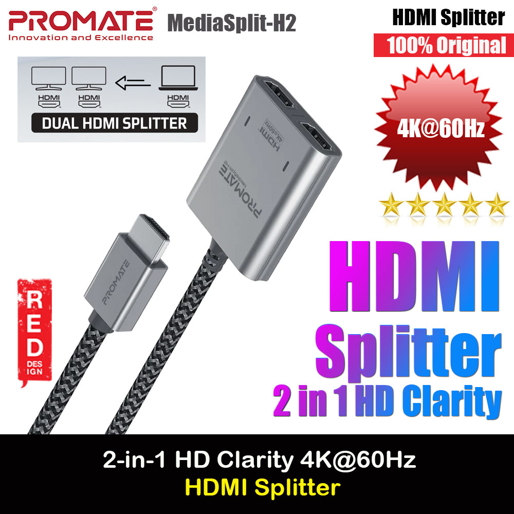 Picture of Promate 2 in 1  HDMI Splitter Ultra HD Clarity Resolutions up to 4K@60Hz For One Devices PC Laptop Presentation to 2 Output Display MediaSplit-H2 Red Design- Red Design Cases, Red Design Covers, iPad Cases and a wide selection of Red Design Accessories in Malaysia, Sabah, Sarawak and Singapore 