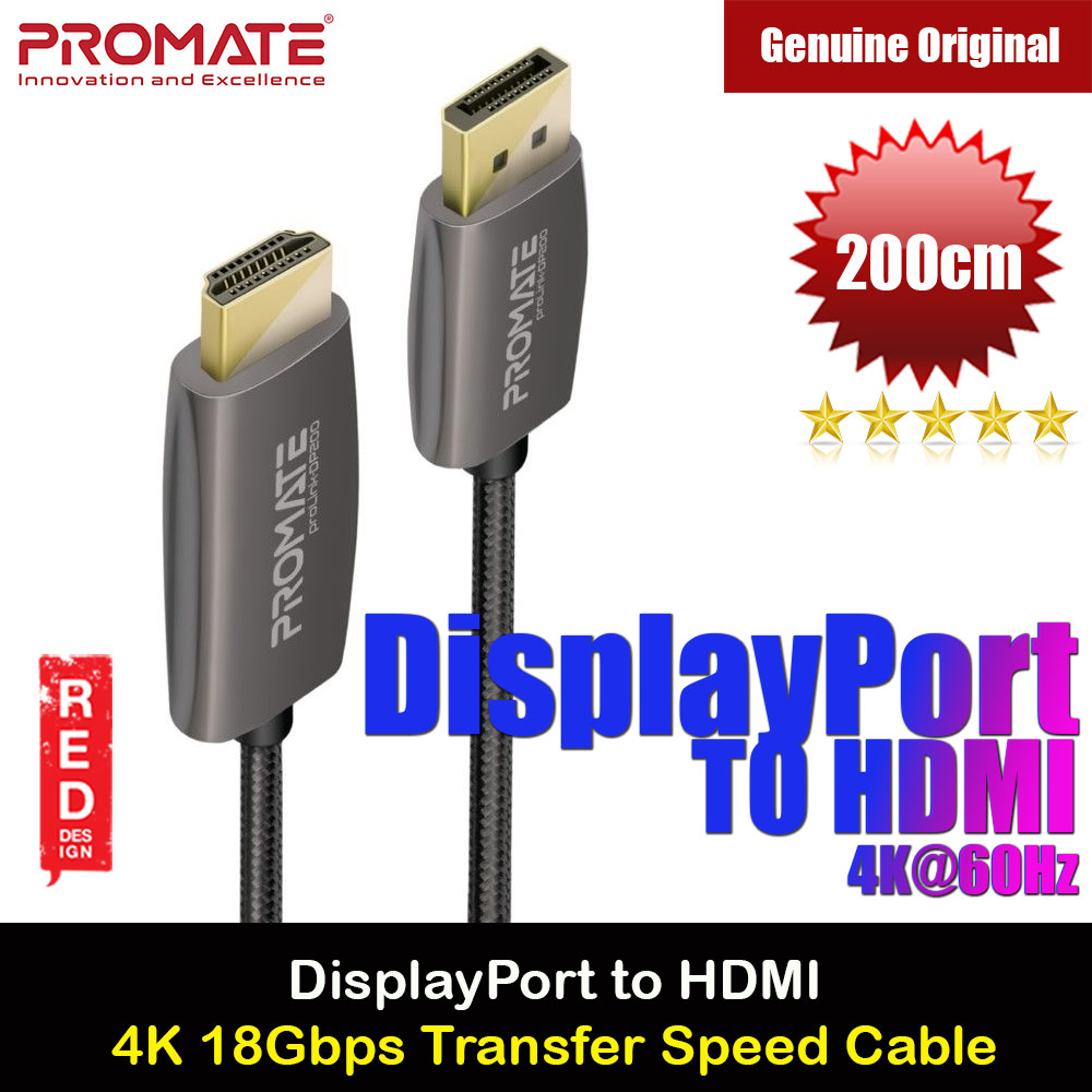 Picture of Promate 4K@60Hz DisplayPort to HDMI Cable 18Gbps Transfer Speed Gold Platted Connectors Nylon Braided Cord for Laptops PCs Computers ProLink-DP200 Red Design- Red Design Cases, Red Design Covers, iPad Cases and a wide selection of Red Design Accessories in Malaysia, Sabah, Sarawak and Singapore 