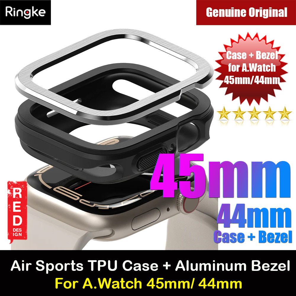 Picture of Ringke Air Sports Soft Bumper Case and Aluminum Bezel for Apple Watch 45mm 44mm Case and Bezel (Black Silver) Apple Watch 45mm- Apple Watch 45mm Cases, Apple Watch 45mm Covers, iPad Cases and a wide selection of Apple Watch 45mm Accessories in Malaysia, Sabah, Sarawak and Singapore 