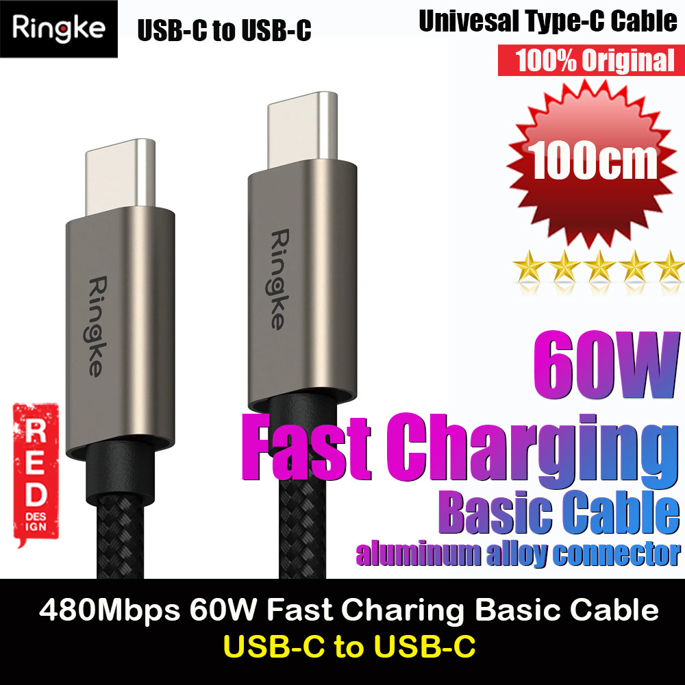 Picture of Ringke 60W PD3.0 480Mbps Fast Charge Charging Basic Cable USB C to USB C (Grey 100cm) Red Design- Red Design Cases, Red Design Covers, iPad Cases and a wide selection of Red Design Accessories in Malaysia, Sabah, Sarawak and Singapore 