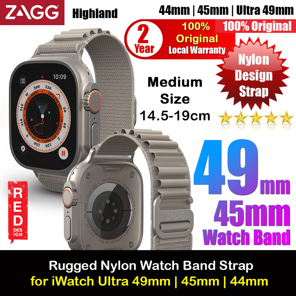 Picture of Zagg Highland Rugged Nylon Watch Band Strap for Apple Watch 49mm Ultra 2 45mm 44mm (Beige Medium Size) Apple Watch 44mm- Apple Watch 44mm Cases, Apple Watch 44mm Covers, iPad Cases and a wide selection of Apple Watch 44mm Accessories in Malaysia, Sabah, Sarawak and Singapore 