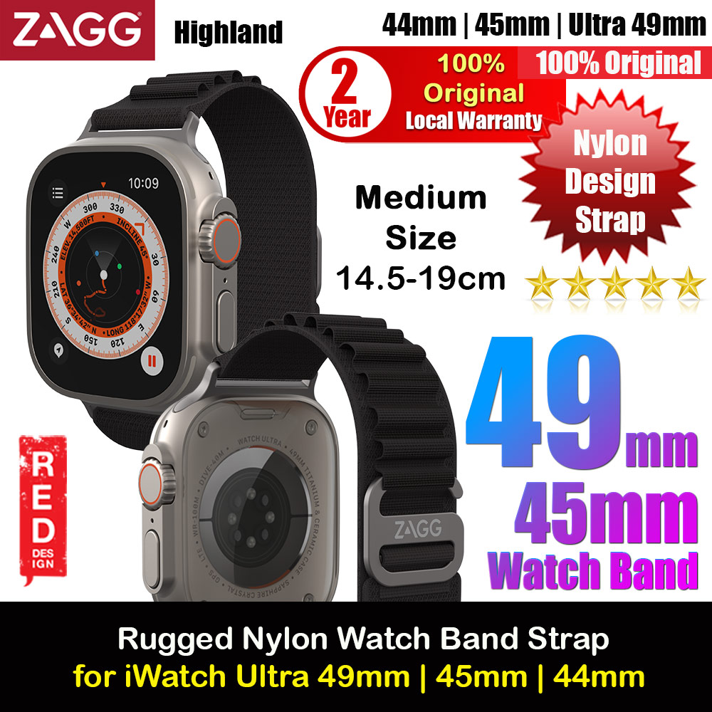 Picture of Zagg Highland Rugged Nylon Watch Band Strap for Apple Watch 49mm Ultra 2 45mm 44mm (Black Medium Size) Apple Watch 44mm- Apple Watch 44mm Cases, Apple Watch 44mm Covers, iPad Cases and a wide selection of Apple Watch 44mm Accessories in Malaysia, Sabah, Sarawak and Singapore 